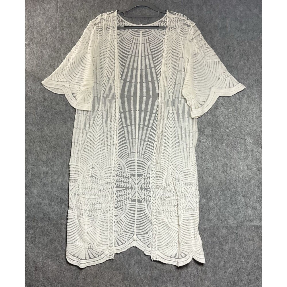 Shyanne Cardigan Womens Large Cream Boho Geometric Western Open Front Duster